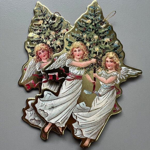 Vintage Victorian Christmas Ornaments 80s Scrap Die Cut Relief Bundle Set Angels - Picture 6 of 9